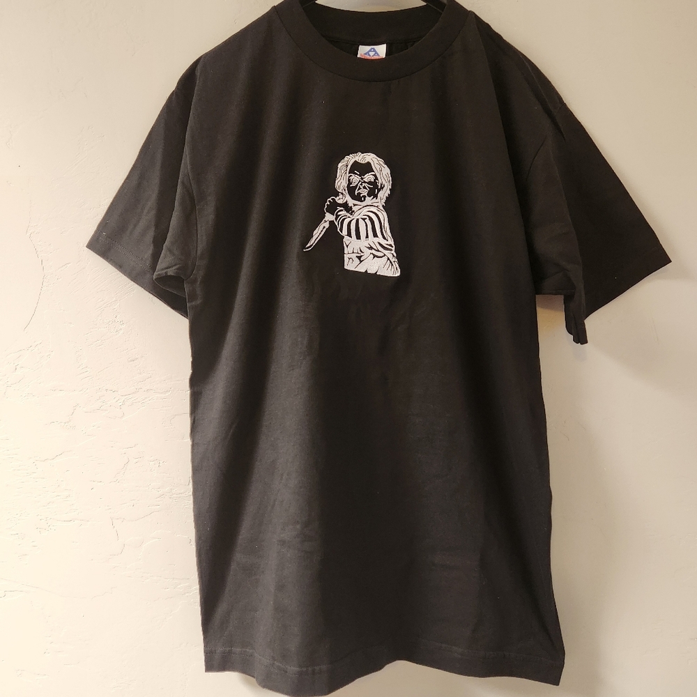 Vintage Alstyle Black‎ Shirt Chucky Size L Embroidered 90's Y2K Hallowern Horror